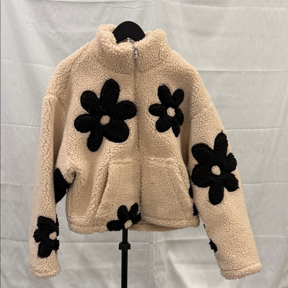 Blank NYC Cream and Black Floral Puffer Jacket